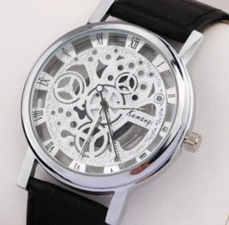 Skeleton Double Sided Glass Watch for Men / Women / Girls / Boys - Men's Leather Watches / Transparent Skeleton Watch